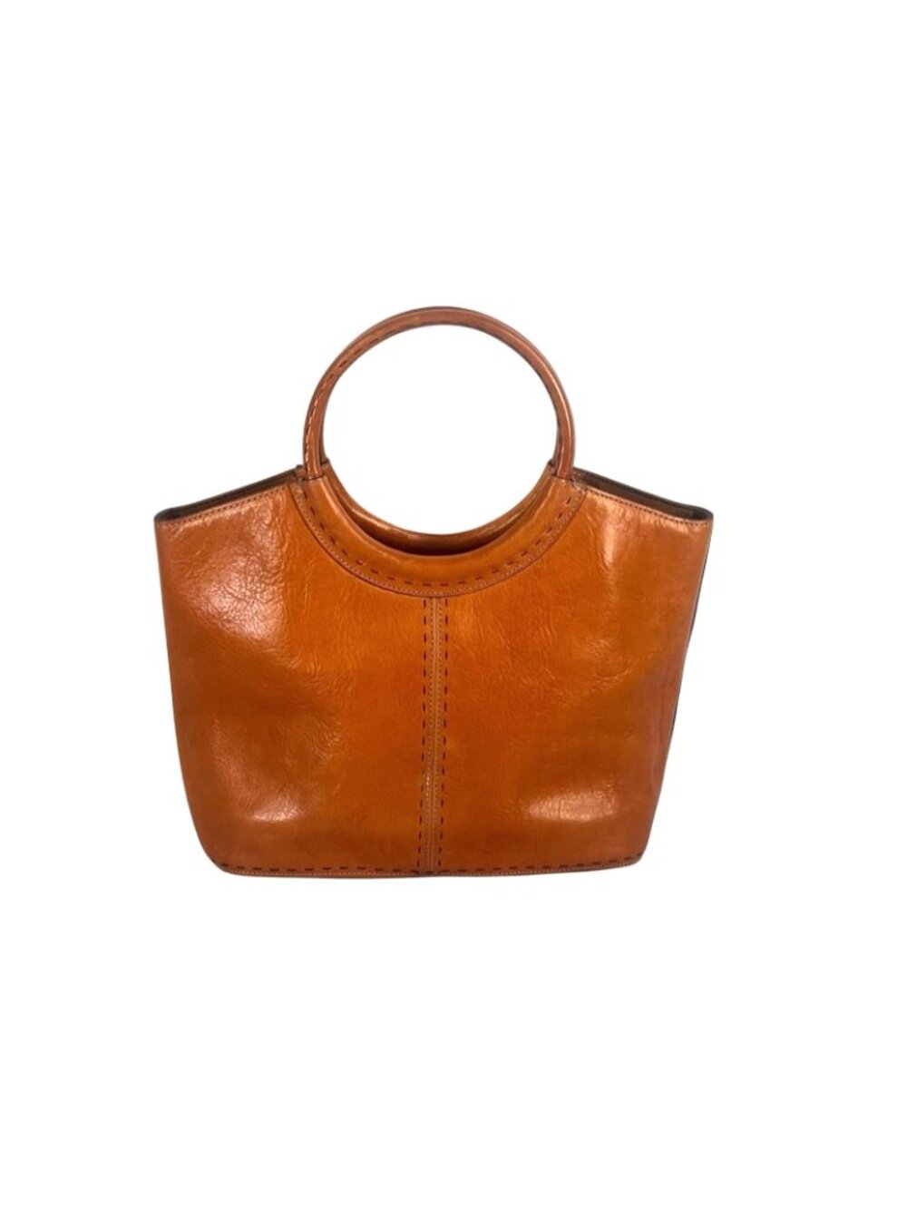 vintage Fossil Satchel Brown Pebbled Leather Round Handles Fossil Key Y2K - Picture 2 of 7